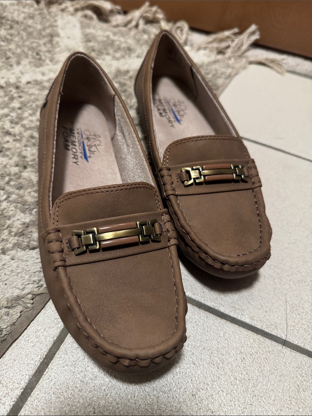 Life Stride Tan Slip-On Loafers with Gold Accent